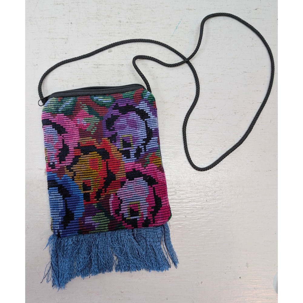 Women's Crossbody Bag Woven Abstract Fringe Small Boho Festival Tropical Hippie